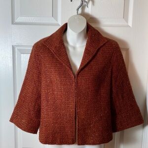 Lafayette 148 Burnt Orange Metallic Wool Tweed Blazer Cropped Jacket Size 6